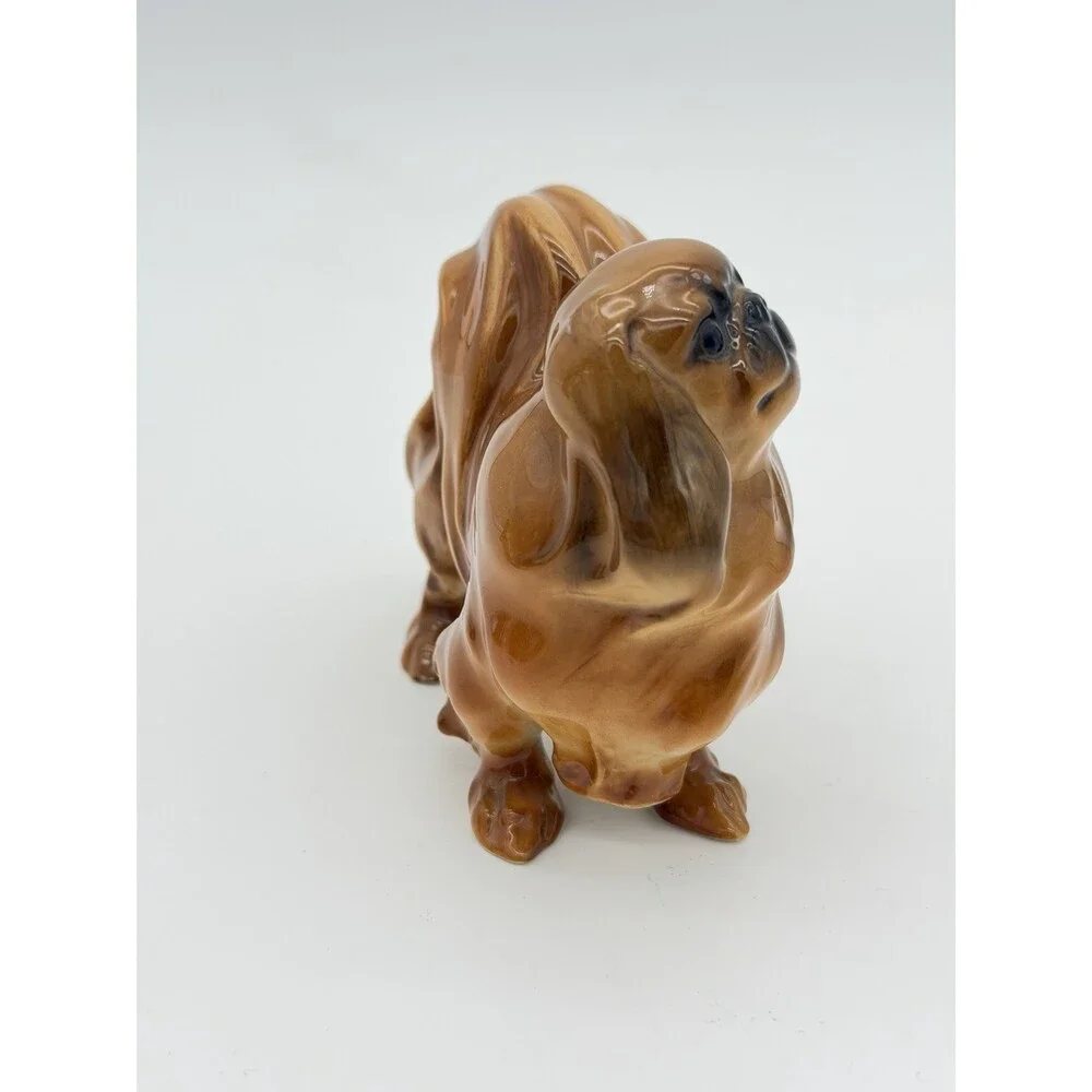 Hutschenreuther Porcelain Germany pekinese Dog Glossy Painted Figurine Brown